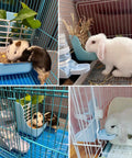 Heavy Duty 2 In 1 Hanging Hay Rack And Water Bottle Combo With Spacious Food Bowl For Bunnies Guinea Pigs Chinchillas And Little Critters Keeping Cages Clean in a pet enclosure.