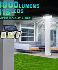 Outdoor Solar Flood Light With Motion Sensor, 416 LEDs Delivers 3000 Lumens Of Serious Brightness, installed on outdoor pillar