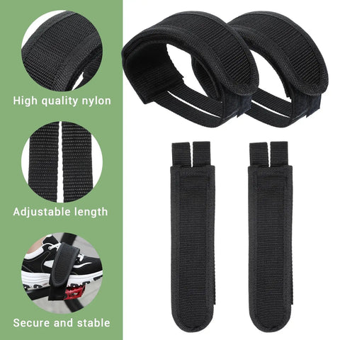 Double Adhesive Adjustable Bike Pedal Straps With Anti Slip Toe Clips Universal Foot Straps for secure ride, black nylon