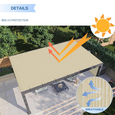 12x12 Ft Pergola Shade Canopy Cover With Grommets And Weighted Rods UV Blocking Durable HDPE Fabric Breathable Outdoor Sun Shade Cloth for patio.