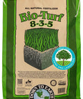 Front view of Bio Turf Lawn Food 8 3 5 All Natural Organic Fertilizer For Grass Lawn Landscape And Ornamentals OMRI Listed, 25 lb bag