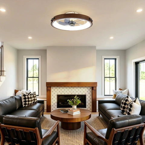 Neojoyoenix Light Fixture, 20" Ceiling Fans with Lights Kit (Led) and Remote Control, modern flush mount in stylish living room.