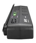 Side view of 8 Outlet Power Strip With USB Charging Ports And 2630 Joules Surge Protector Flat Plug 6 Foot Cord 90 Degree Design
