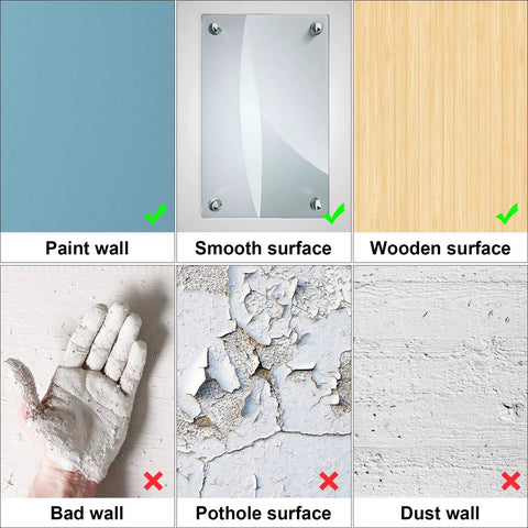 Surface compatibility guide for Six Sheets Colorful Inspirational Wall Decals Set With Motivational Quotes For Nursery And Home Decor Be Kind Be Brave Be Honest Be Thankful Be You Be Creative Be Happy Be Humble Youre Braver Than You Believe Stronger Than You Seem, showing suitable surfaces like paint, smooth, wooden.