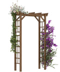 85-inch Carbonized Wood Garden Arbor for Outdoor Weddings with climbing vines on elegant arch trellis, backyard backdrop