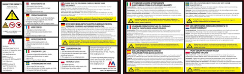 Magnetpro multipurpose switch magnet label with multilingual safety instructions and warning icons