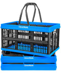 Collapsible Plastic Grocery Baskets Pack Of 3 With Handles For Easy Haul In Car Trunk Or SUV Stackable Storage Bins Neptune Blue