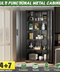 72 Inch Black Steel Garage Storage Cabinet With Doors And Adjustable Shelves Lockable Metal Cabinet for garage, home office, school