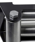 Close-up of 4 Way Winch Roller Fairlead With 10 Inch Universal Mount Off Road Ready Heavy Duty Cable Guide bolt detail.