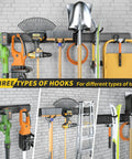 64 Inch Garage Storage Wall Mount Tool Organizer With 620Lb Load Capacity on brick wall with tools like shovels and rakes