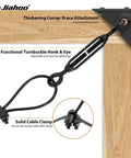 Anti Sag Gate Kit For Wooden Fence With Heavy Duty Steel Tensioner Cable Rust Resistant Gate Support System Black Gate And Fence Frame Hardware Outdoor Fence Repair Kit showcasing a functional turnbuckle hook and eye on a wooden frame