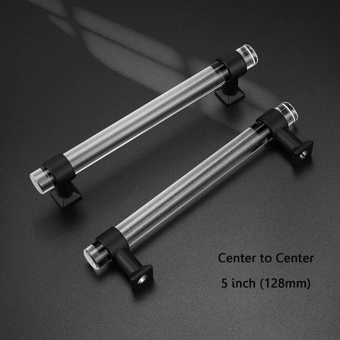 Five Pack Acrylic Cabinet Pulls With Five Inch Hole Centers 128mm Modern Black Matte Lucite T Bar Drawer Handles