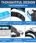 Hands Free Magnifying Glass Visor With Light, Rechargeable Headband Magnifier design features, including lenses and USB charging