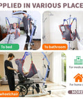EHUCONHEEL Full Body Mesh Patient Lift Sling Universal Transfer Aid For Electric Ceiling Hoist shown in bed, bathroom, and wheelchair use.