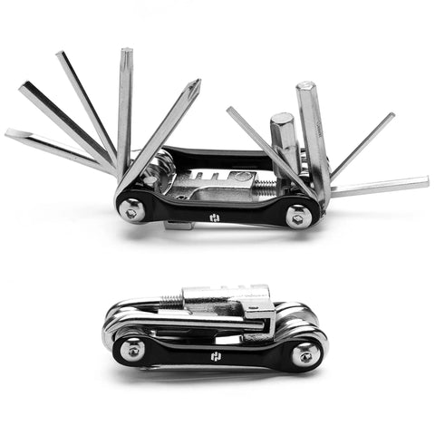 12 In 1 Bike Multitool Kit Lightweight Stainless Steel Bicycle Tool With Hex Key Screwdriver Chain Breaker Spoke Wrenches Open View