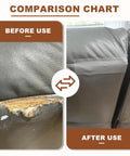Comparison of worn couch before and after using Leather Repair Tape Self Adhesive Patch Kit 16 By 80 Inches for Furniture.
