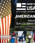 Made In USA branding with American flag and images of Chapin sprayers and tools, highlighting quality and service in Batavia, New York.