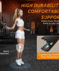 Woman exercising on Interlocking 0.6 Inch Thick Rubber Gym Flooring Mats for Home Gym and Garage, showing joint protection and floor durability.
