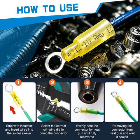 How to use Badass Heavy Duty Heat Shrink Ring Terminals Waterproof Crimp Wire Connectors for AWG 12 to 10 wiring.
