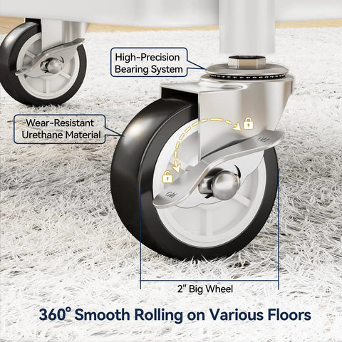 Close-up of the lockable wheel on a Metal 3 Tier Rolling Cart With Lockable Wheels, Heavy Duty Utility Cart For Garage Or Workshop.