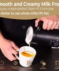 Person using 4 In 1 Electric Milk Frother And Steamer With Large Capacity For Hot Or Cold Foam Automatic Warm Milk Warmer