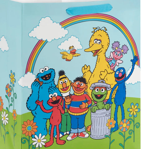 Sesame Street Large Gift Bag With Tissue Paper Featuring Big Bird Elmo Grover Cookie Monster And Friends 13 Inch Tall