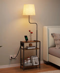 Floor Lamp With Integrated Table And Storage Baskets End Table With Three Color Temperature LED Bulbs Nightstand With USB Charging Station And Shelves Side Table For Living Room Bedroom Or Office Brown