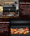 Portable Charcoal Grill With Thermometer, Tabletop BBQ Grill for Camping and Backyard Parties, with food grilling inside