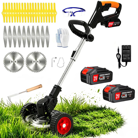 Cordless 3 In 1 Weed Wacker With Battery Power, Stringless Trimmer Brush Cutter And Lawn Edger And Mower, accessories and blades