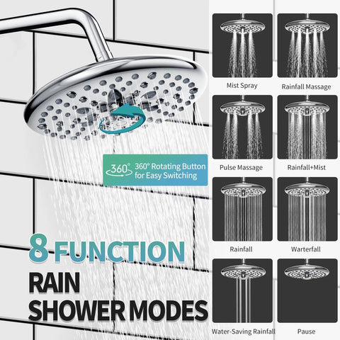 10 Inch Multifunctional High Pressure Shower System With Handheld Head, featuring 8 spray modes and polished chrome finish.