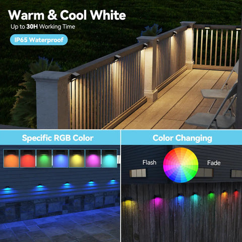Solar Fence Lights Outdoor Waterproof LED Color Changing And Warm White Dope Color Options With 4 Modes for railing and wall