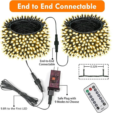 Lit 75.8 Ft 200 LED Christmas String Lights For Indoor And Outdoor Use With Timer And Memory Function 8 Modes Extendable Green Wire