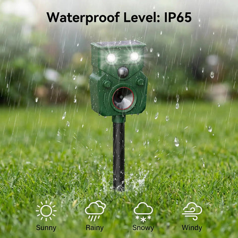 Solar Motion Sensor Ultrasonic Deer Repellent 2 Pack With LED Lights Waterproof Outdoor Wildlife Deterrent For Deer Coyotes Raccoons And Dogs 2026 Upgrade Easy Setup And Humane Yard Protection, IP65 in rain