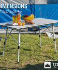 Portable Folding Camping Table With Adjustable Aluminum Legs Roll Up Table Carrying Bag Included For Outdoor Use