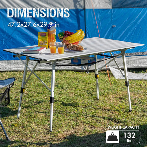 Portable Folding Camping Table With Adjustable Aluminum Legs Roll Up Table Carrying Bag Included For Outdoor Use