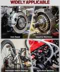 Clatoon 21-in-1 bearing puller kit collage used in auto repair, industrial machinery, bicycles, and agricultural machines.
