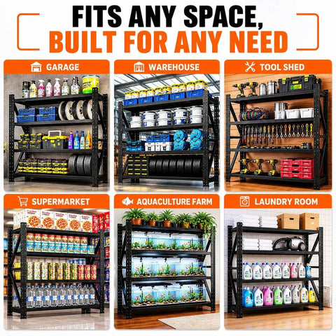Beefy Heavy Duty Industrial Shelving Unit 71 Inch Wide 24 Inch Deep 69 Inch High 4 Tier Adjustable Metal Storage For Garage Warehouse Basement Shop And Office Commercial Grade in garage and warehouse use