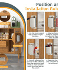Installation guide showing Magnetic Cabinet Latch 4 Pack That Grips Up To 30 Lbs Stainless Steel Door Closures for cabinets.