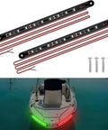 Boat Navigation Lights LED For Night Fishing, Red And Green Bow Lights, Deck Marine Lighting shown with mounting screws and installed on vessel.