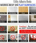 Surface compatibility chart for Heavy Duty Self Adhesive Hooks 33Lb Max Transparent Waterproof Wall Hooks.