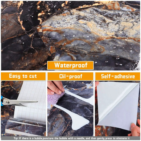 Navy Marble Peel And Stick Countertop Paper 30x236 self adhesive vinyl wallpaper waterproof glossy finish cutting application