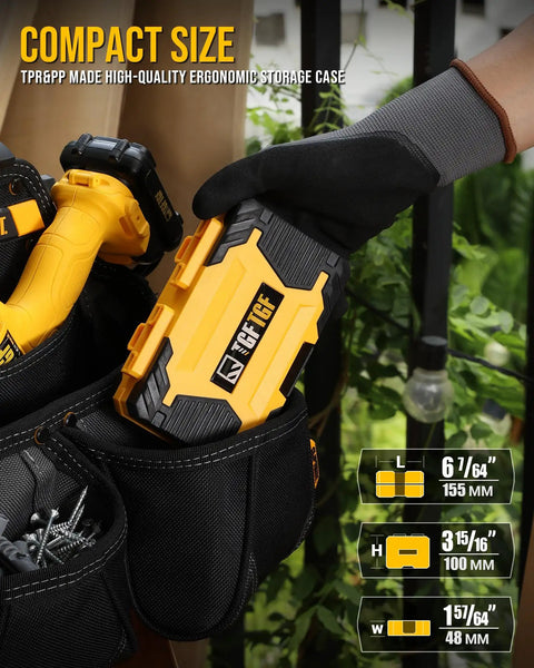 Worker placing 49 Piece S2 Steel Screwdriver Bit Set With Magnetic Driver in tool bag, compact ergonomic case visible.