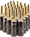 Banana Plugs 24K Gold Plated, 12 Pairs Closed Screw Speaker Plug Connectors for Speaker Wire, Wall Plates, Home Theater, AV Receivers, Amplifiers and Sound Systems, Easy Install with Secure Fit and Crystal Clear Audio, 12 gold-plated plugs