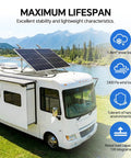 RV with 45 Inch Adjustable Solar Panel Mount Brackets With Tilt For 100 To 400W Panels, Windproof Up To 2400Pa, parked by a lake
