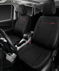 Interior view with Premium Quilted Leather Front Seat Covers For Cars, Waterproof PU Vinyl, Airbag Compatible, Two Piece Set, Black