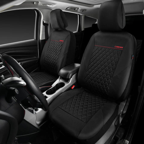 Interior view with Premium Quilted Leather Front Seat Covers For Cars, Waterproof PU Vinyl, Airbag Compatible, Two Piece Set, Black