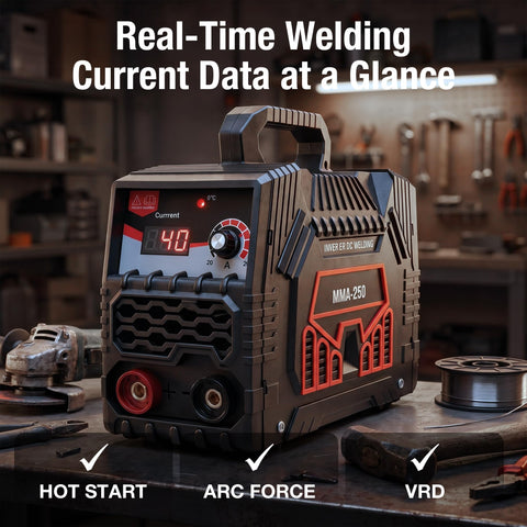 Portable Stick Welder With IGBT Inverter 250A Output Display And Included Electrode Holder And Clamp Lightweight 7.05 Lb Backpack Ready Design