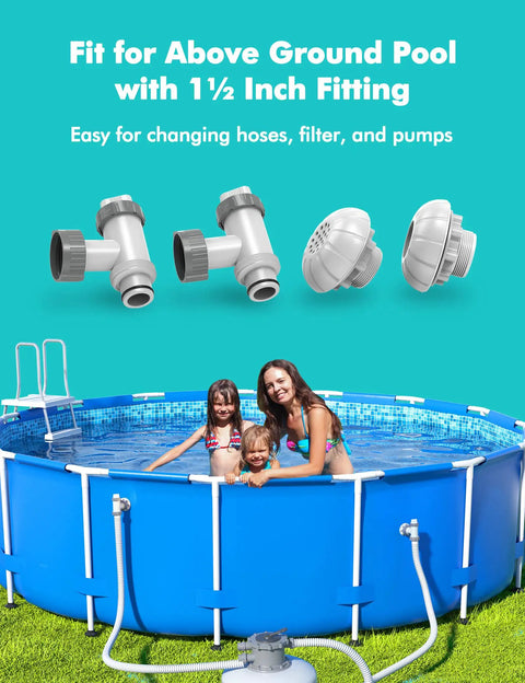 Above Ground Pool Plunger Valve Replacement Kit With On Off Valve 1.5 Inch Outlet Strainer And Inlet Nozzle Pool Pump Part Plus Hose Adapter For Sand Pump DIY Upgrade for above ground pool 1.5 inch fitting, white plastic