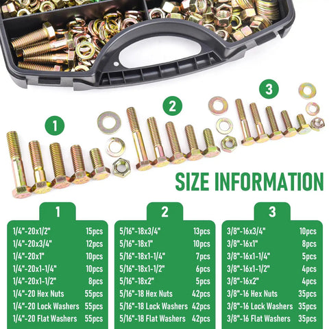 Heavy Duty Stainless Steel 304 Hex Bolts Nuts Flat Washers Assortment Kit 212 Piece SAE Hardware Set With 10 SAE Sizes