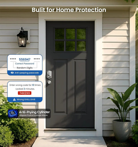 Keyless Entry Door Lock With Keypad And Handle, Hassle Free No Key Needed Digital Smart Knob For Front Door And Bedroom shown on a gray door